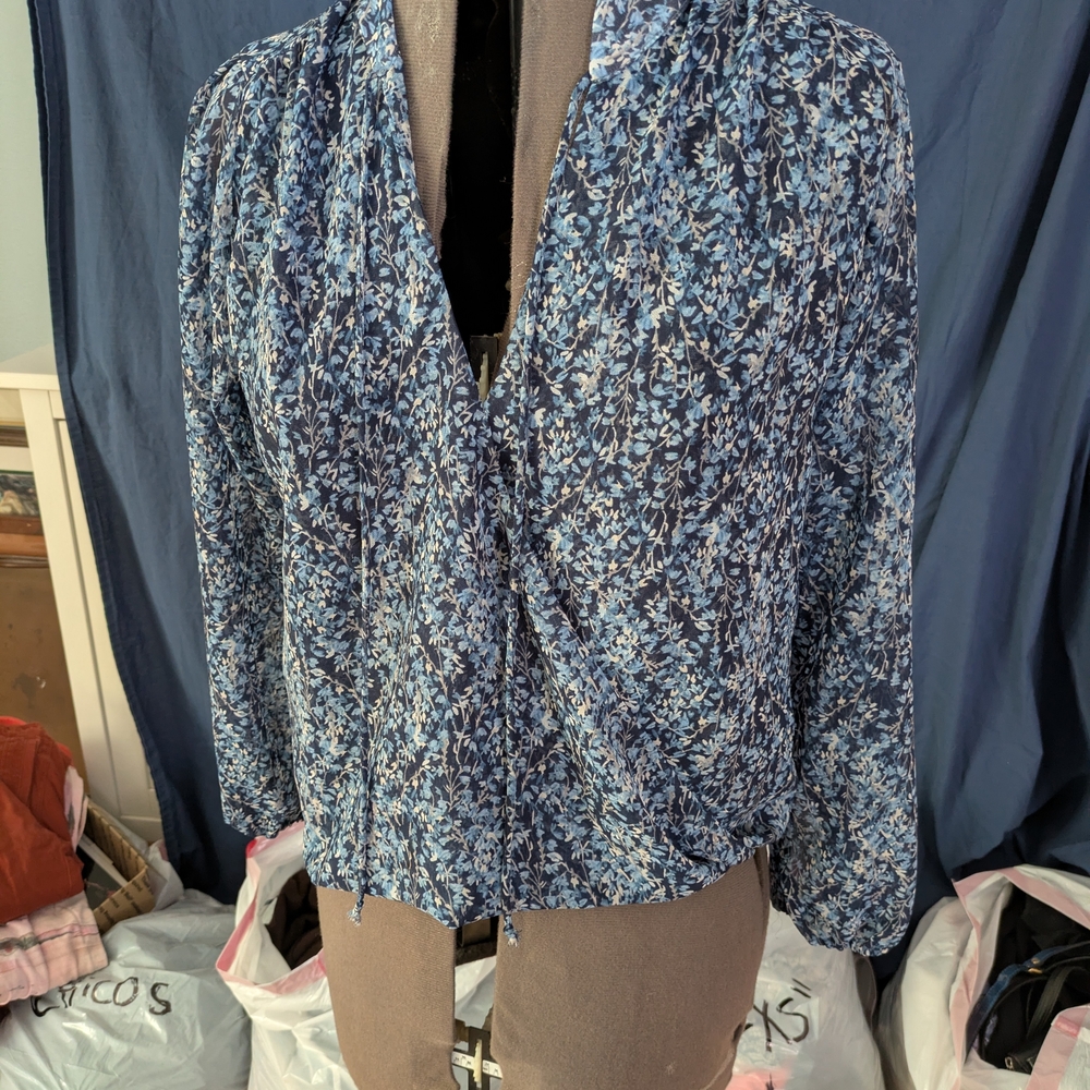 Blue Floral V-Neck Women’s Top